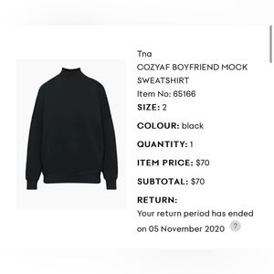Aritzia TNA COZYAF boyfriend mock sweatshirt